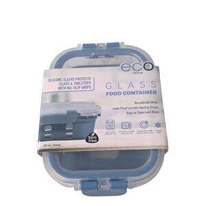 Eco Home Glass Food Container 12.5oz Blue Silicone Sleeve Borosilicate‎ Glass